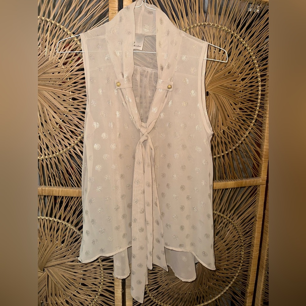 Sleeveless Tie-Neck Metallic Dot Blouse - White